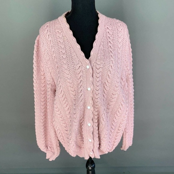 Vintage Tejidos Brenda Made in Guatemala Purple Chunky Knit Cardigan Sweater Lg - Picture 1 of 7